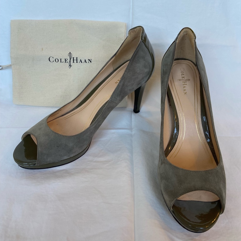 Cole Hann with Nike Air Patent Leather and Suede Platform Peep-toe Pumps